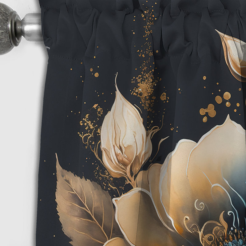 Rideau occultant floral bleu marine et rose doré II - 1 panneau, L 52 po x L 108 po
