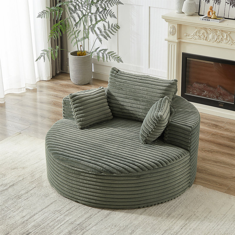 Canapé éponge Boneless, fauteuil-lit moderne moelleux, Velours côtelé vert, 35" H x 55" W x 55" D