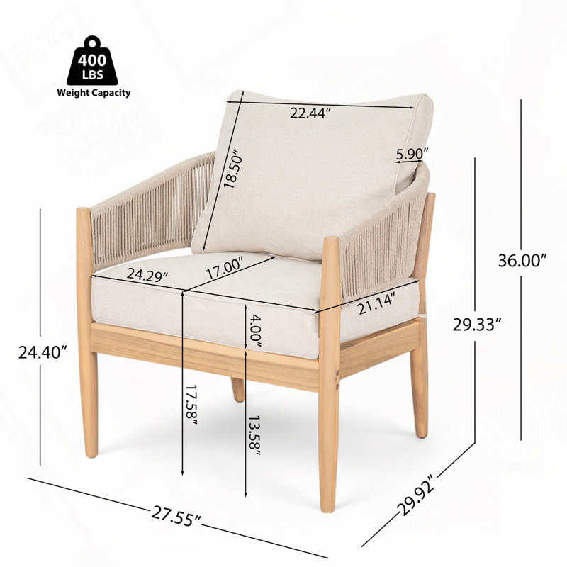 Fauteuil club d'extérieur en bois d'acacia, Beige