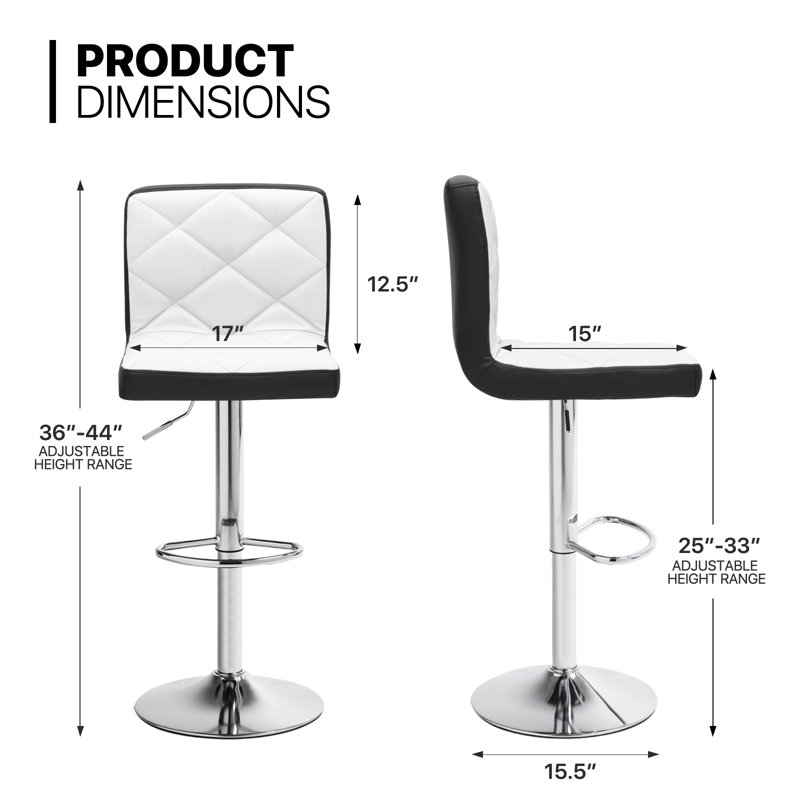 Modern Adjustable Bar Stools, Faux Leather Swivel Counter Height Barstools Chairs with Footrest, White/Black
