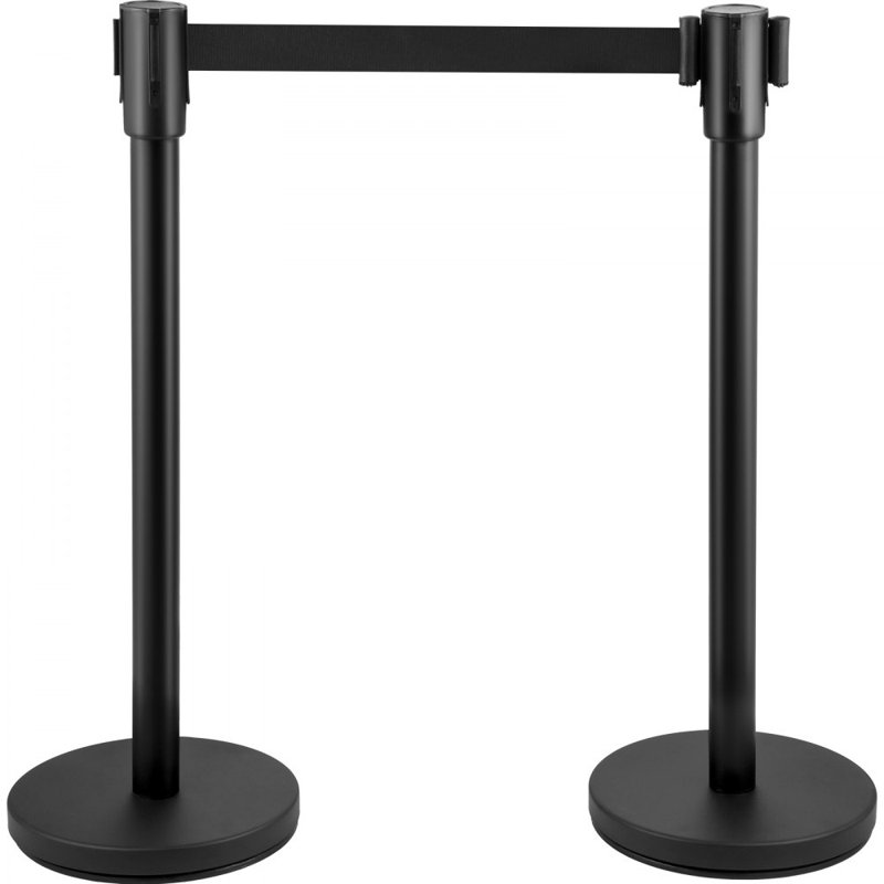 Poteau de contrôle des foules, ensemble de poteaux, ensemble de poteaux avec ceinture rétractable noire de 6,6 pi / 2 m, barrière de contrôle des foules noire avec base en béton et en métal - Assemblage facile à connecter