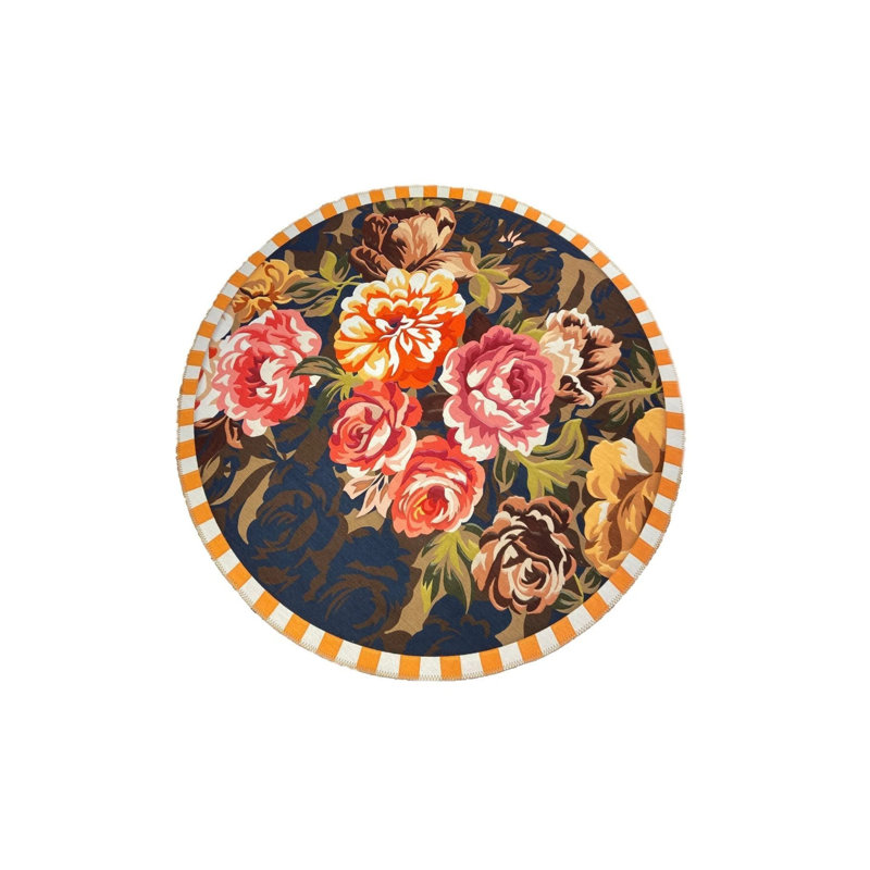 Tapis lavable multicolore à motif floral, Rond 4 pi