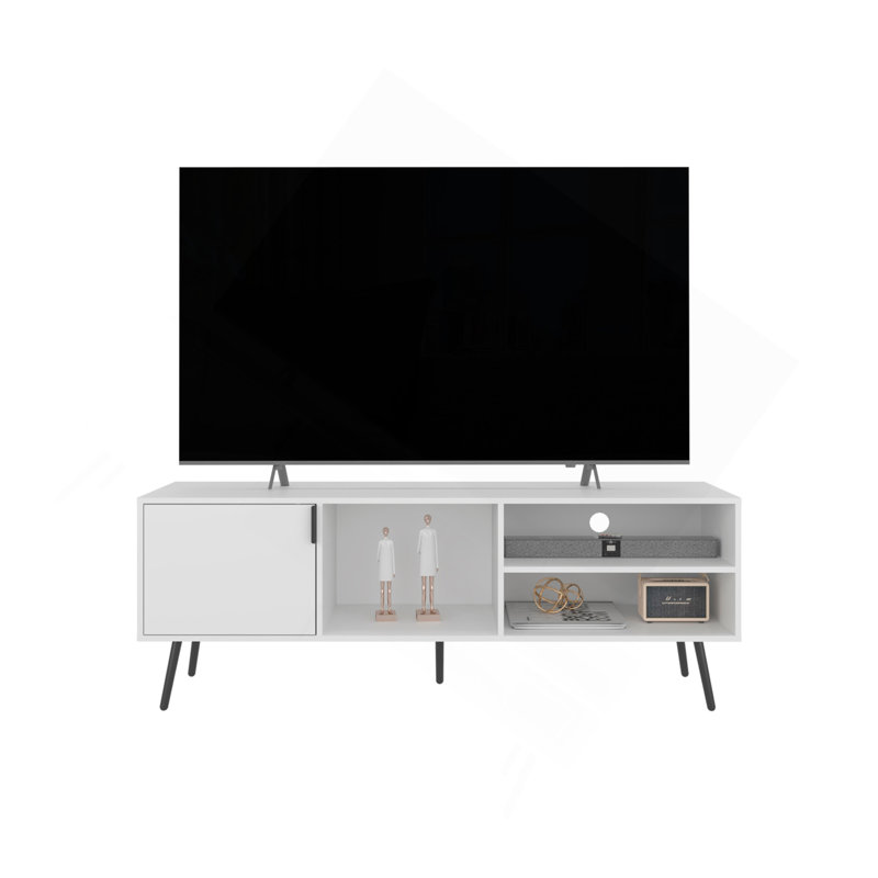 Meuble télé, 1 porte, 3 tablettes, blanc, Blanc