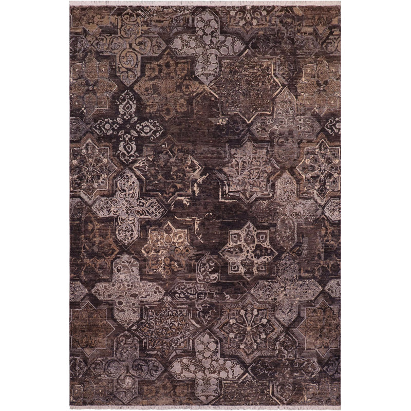Tapis unique brun / gris 7 pi 9 po x 9 pi 7 po Kellyanna par Arshs Fine Rugs