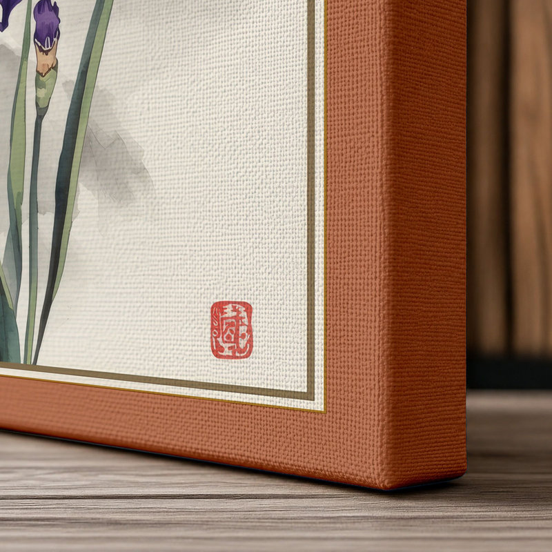Violet Irises Botanical - Wrapped Canvas, 18x12 - 45.7 x 30.5 cm, Terracotta Border