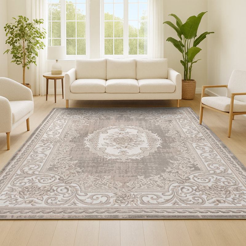 Rosalia Cottage Medallion Beige/Ivory Rug, Rectangle 3' x 5'