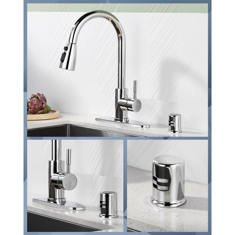 Polished Chrome Stainless Steel Pull-Down Kitchen Faucet with Air Gap Kit