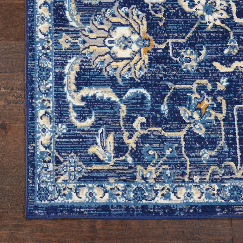 Tapis bleu marine d'inspiration persane, Rectangle 7 pi x 10 pi