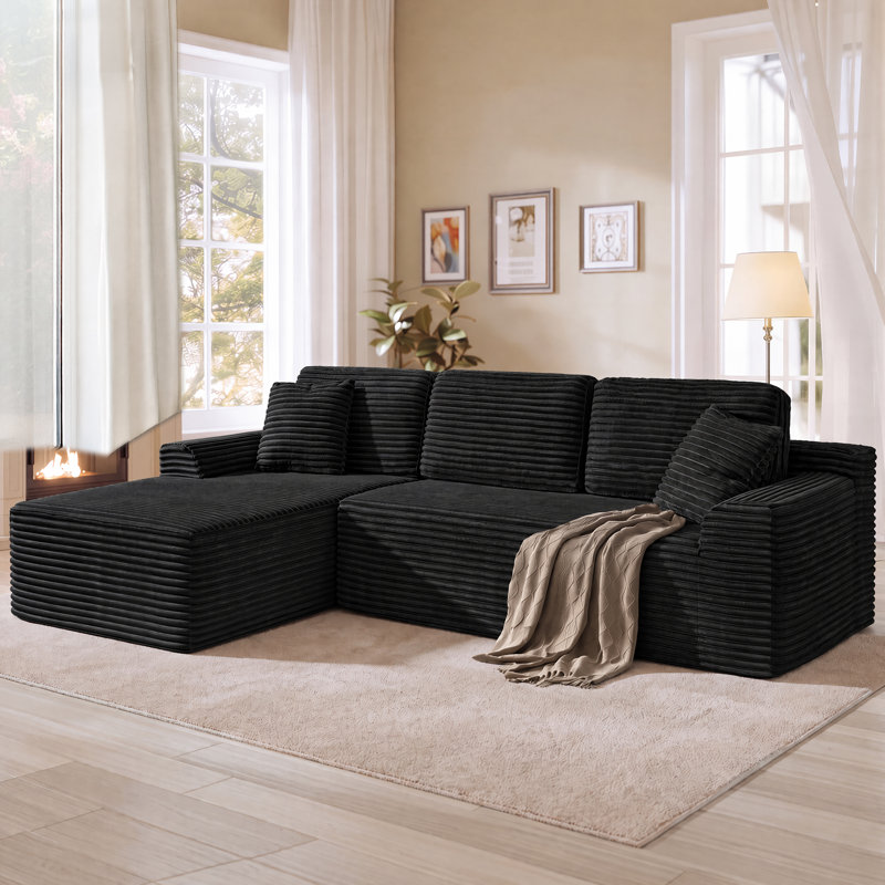 Comfy Cloud Couch, L Shaped Sectional Sofa, Black, Left (L)