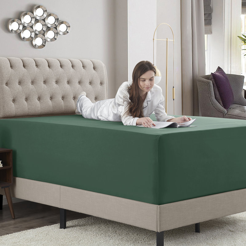 Empyrean Bedding Extra Deep Pocket Solid Fitted Sheet, California King Fitted Sheet, Hunter Green