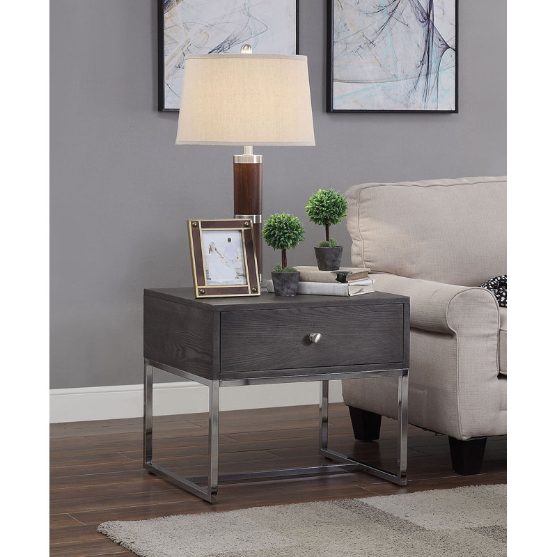 End Table, Gray Oak & Chrome