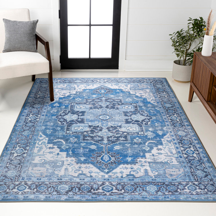 Abhirami Ornate Medallion Machine-Washable Blue/Navy Rug