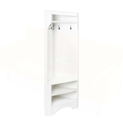 Minimalist Corner Hall Tree with Shoe Bench and Adjustable Shelf, Space-Saving Entryway Coat Rack for Small Apartments