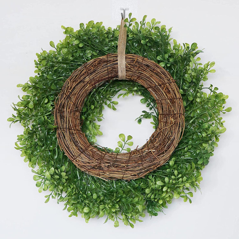 Faux Boxwood Plastic 15'' Wreath, 17.7" H x 17.7" W x 4.72" D