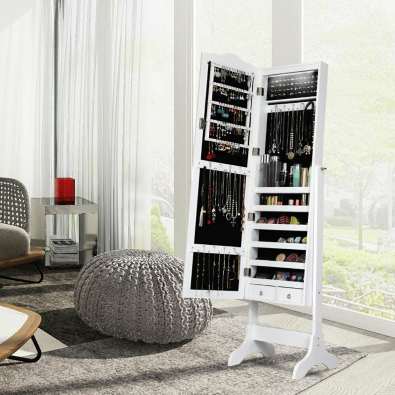 Armoire à bijoux avec miroir Ahlina, Blanc