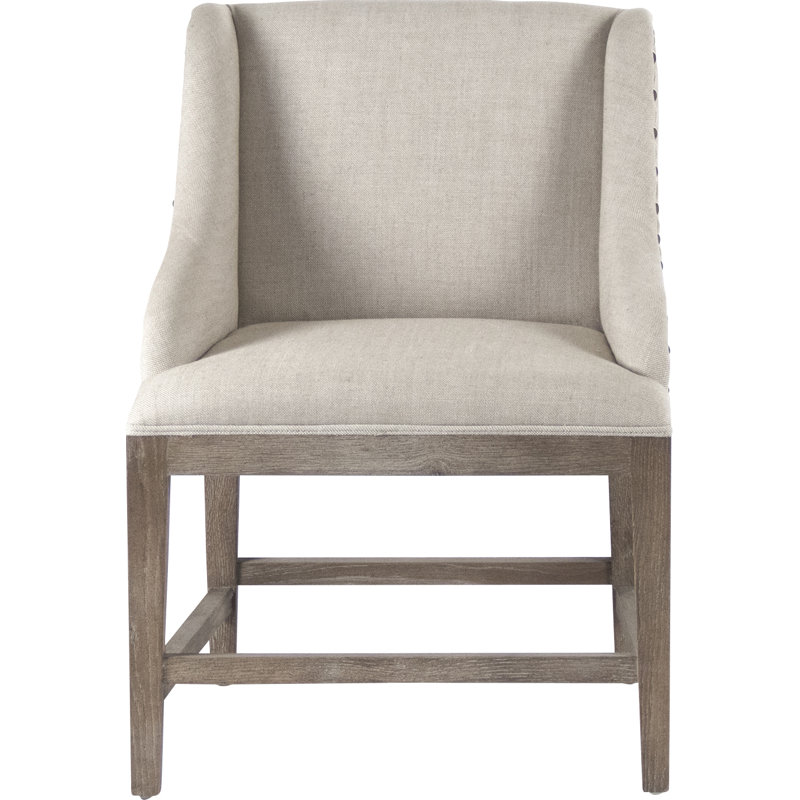 Adjustable Gray Wood and Metal Cafe Stool with Linen Upholstery