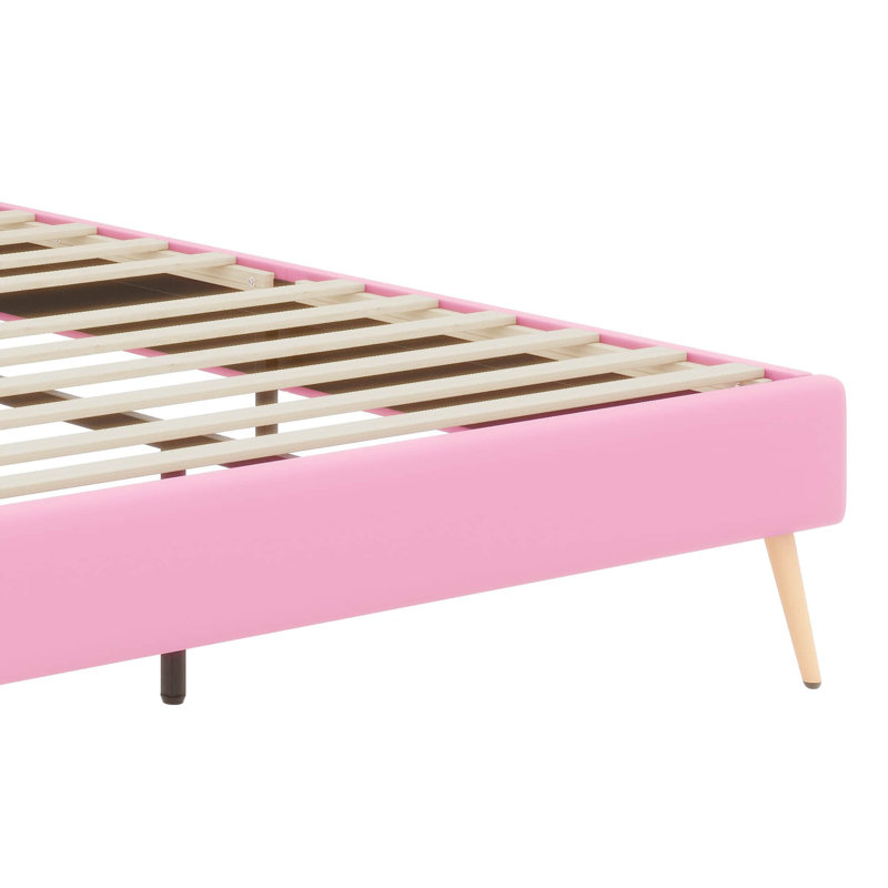 Structure de lit tapissier moderne intégrée avec tête de lit Regal Crown, Lit double, Blanc / Rose