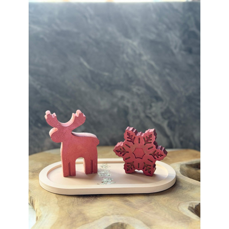 Decorative Concrete Object Set (2 Pieces), Red | Includes 3.1 x 3.1 x 1.6 inches & 3.1 x 2.8 x 0.8 inches | Plate Size: 7.1 x 3.5 x 0.8 inches | 100% Durable Concrete, Stylish Accent for Home Décor & Modern Spaces