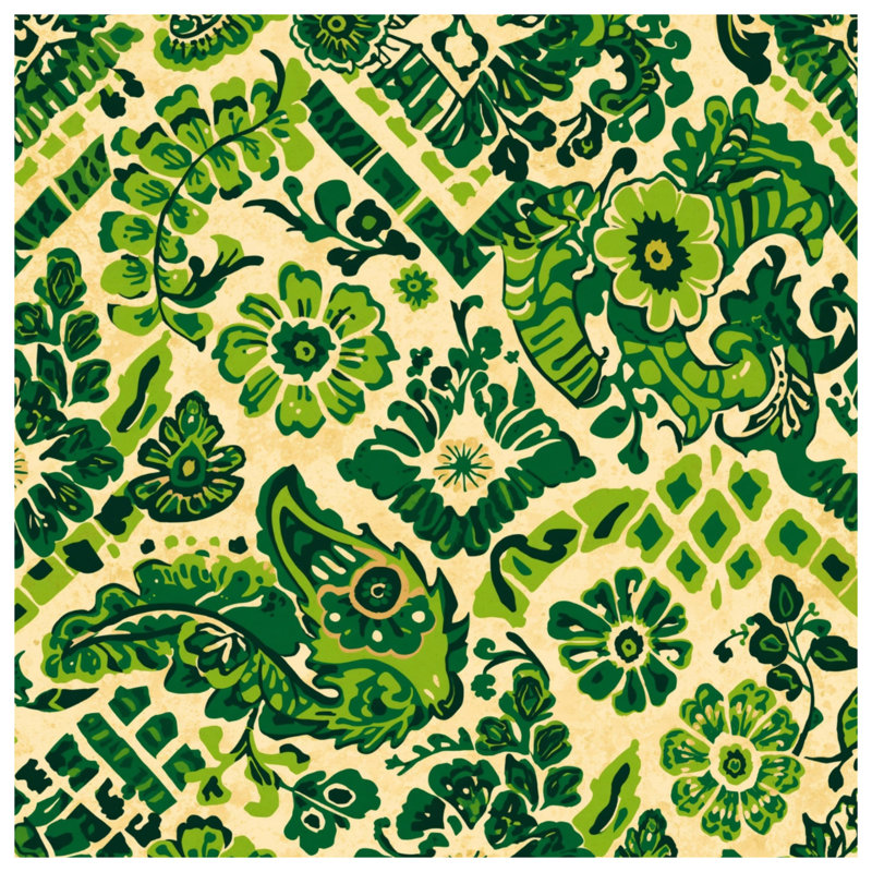 Green Floral Damask Quilted Bedspread All Sizes, Full / Double