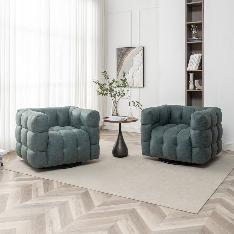 Fauteuil pivotant capitonné large de 38 po Ashyiah, Polyester bleu rétro