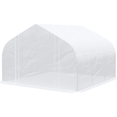 Serre de jardinage 12 pi x 10 pi 7 pi, acier galvanisé, blanc, fenêtres en maille pour un ensoleillement optimal et cadre en acier à circulation d'air, avec santé des plantes