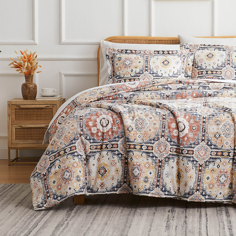 Kilim oversized duvet cover set, Twin Duvet Cover + 1 Standard  Sham, Navy/Ivory
