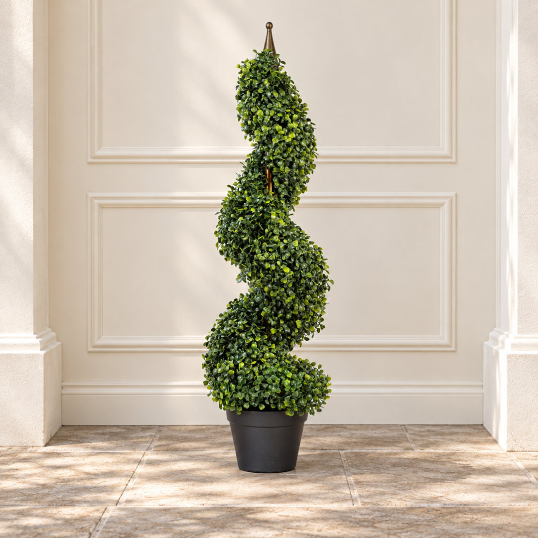 Leaf Unisex Green (3Ft) Tall Artificial Boxwood Tower Tree Topiary Spiral Metal Top In 90Cm - Image 4