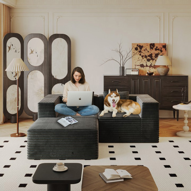 Canapé modulaire modulaire avec siège profond, mousse à mémoire de forme à haute densité, sans assemblage requis pour le salon et la chambre à coucher, gris