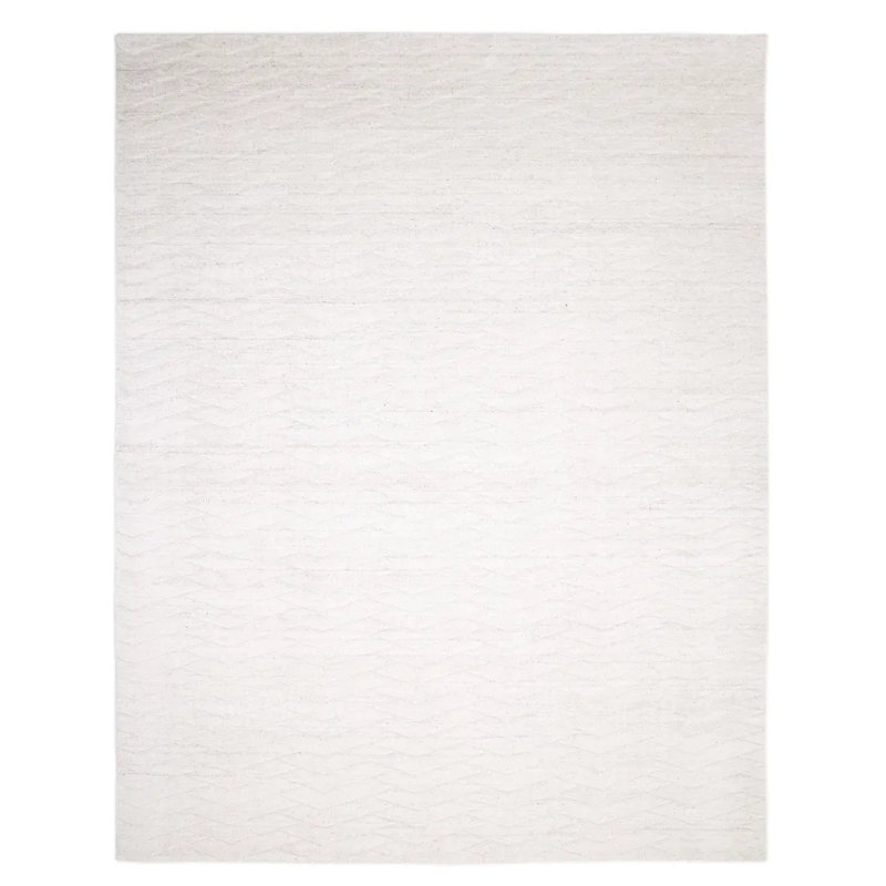Rishab Hand Knotted Tencel Chevron Area Rug in Light Gray/White