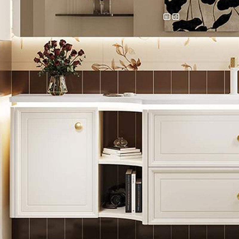 Light luxury retro exquisite bathroom cabinet, 19.69" H x 59.06" W x 21.65" D, White