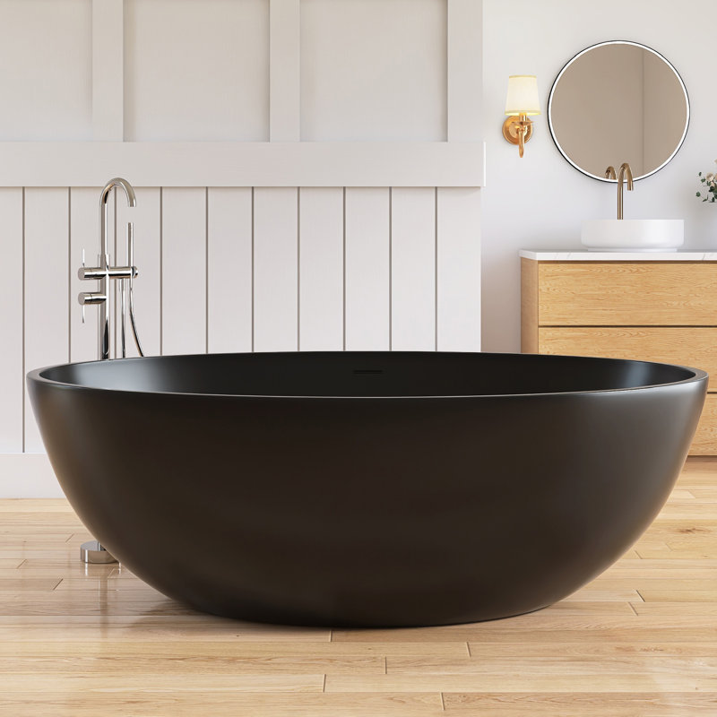 Baignoire de trempage autoportante profonde à surface solide de 67 po de largeur Forma, Noir mat