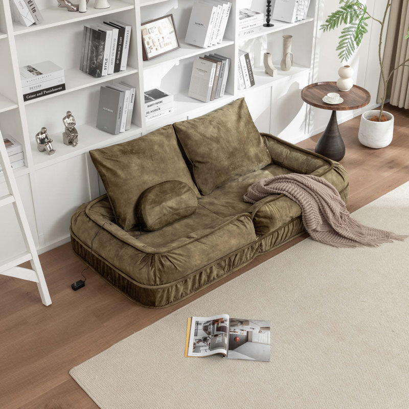 Canapé rembourré avec 2 coussins moelleux, 5 coussins réglables et massage, Velours vert