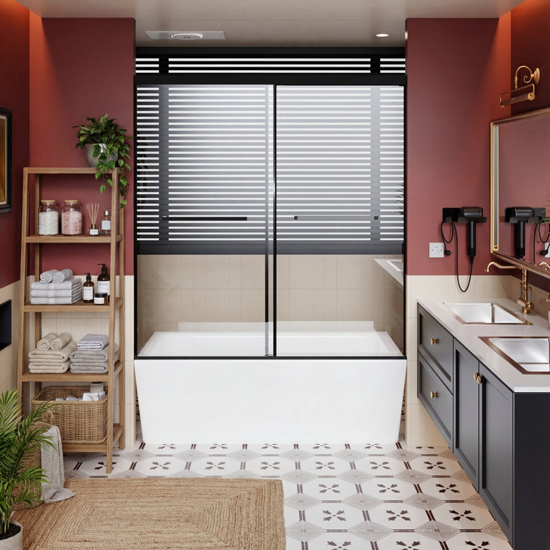Porte de douche en aluminium sans cadre, double porte coulissante avec système de fermeture amortie silencieux, installation facile en 30 minutes, protection anti-fuites renforcée grâce à un joint d'étanchéité allongé.