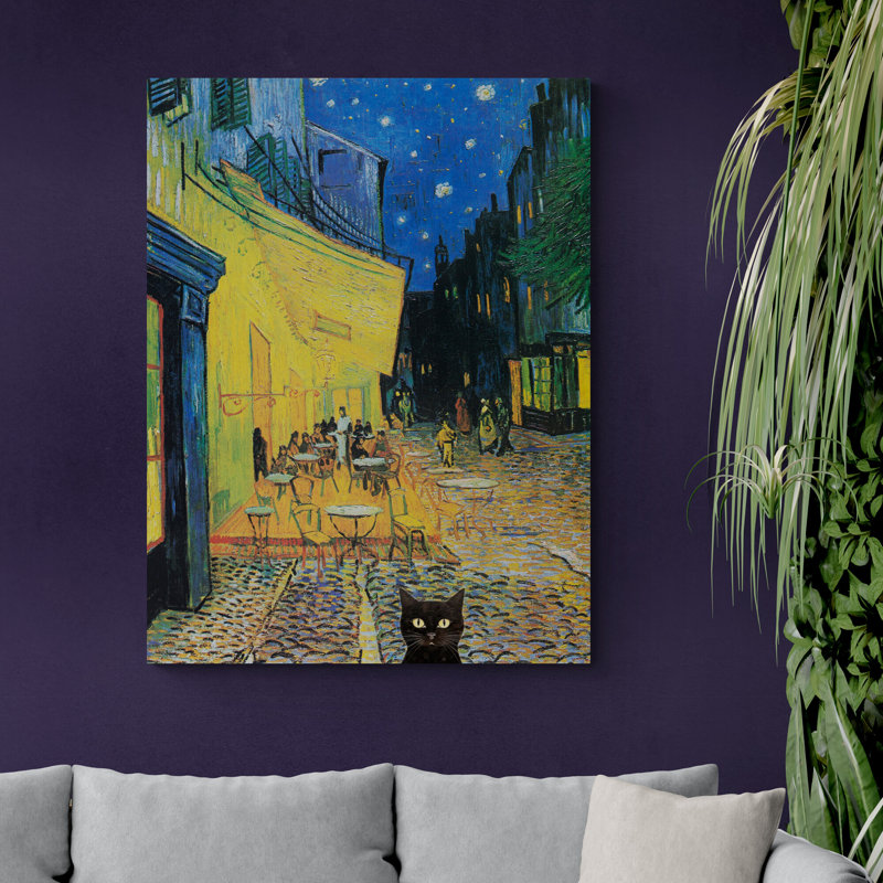Ridgeley Café Terrace At Night With Black Cat by Vincent Van Gogh - Wrapped Canvas Print, 41cm H x 31cm W x 4cm D