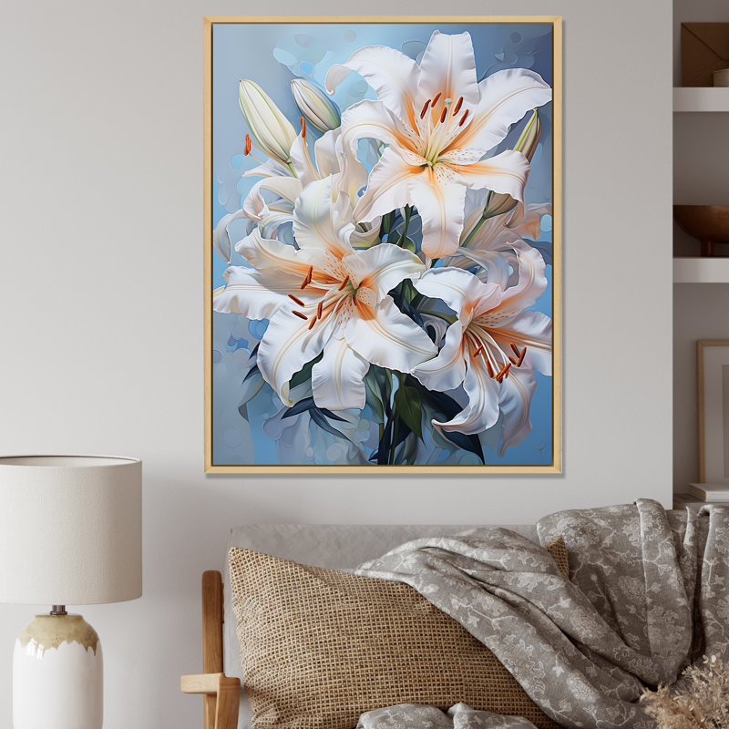 Beige et jaune Pure Lily Beauty Whispers II sur impression sur toile, Cadre naturel flottant, H 40 po x l 30 po
