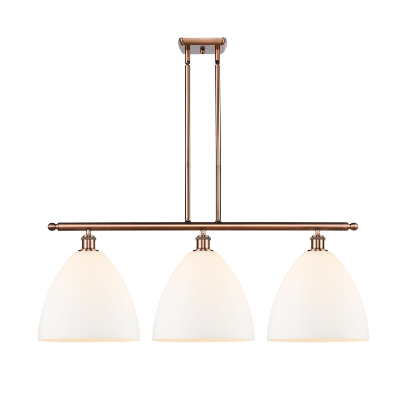 Luminaire suspendu linéaire à 3 lumières pour îlot de cuisine Alizia, Blanc mat, Ampoule non incluse, Cuivre antique