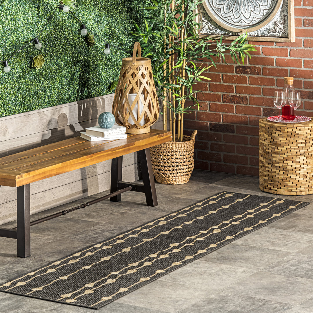 Leif Abstract Indoor/Outdoor Area Rug for Living Room Patio Deck Front Porch Kitchen, Charcoal/Ivory Steelside™ Rug 