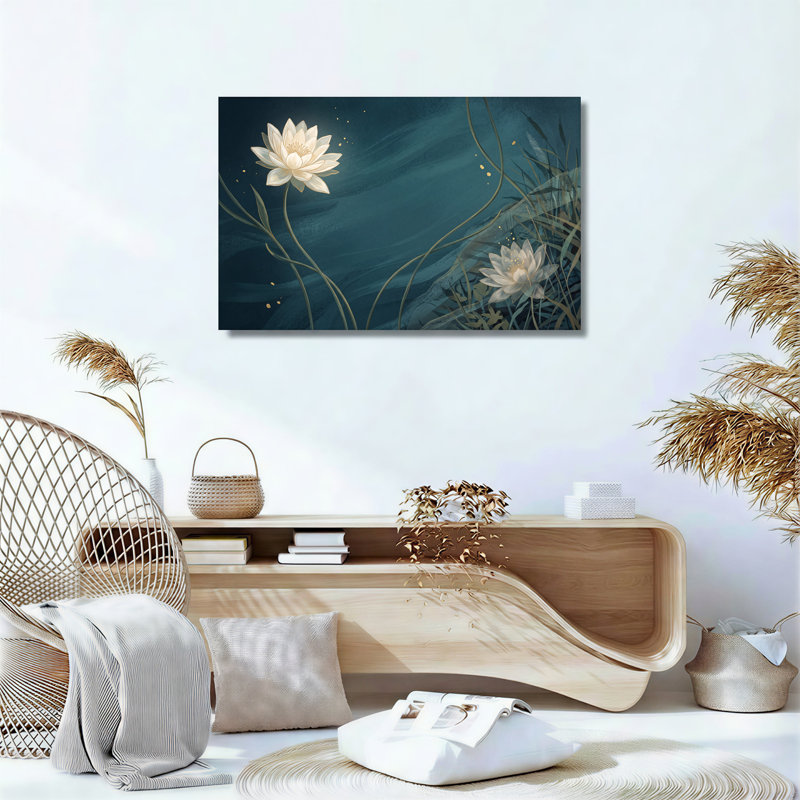 Art mural sur toile, "Nymphéas blanches", 20"H x 30"W
