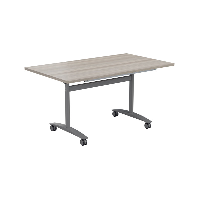 Buariki Rectangle Flip Top Modular Training Table with Casters, Grey Oak, 72cm H x 160cm W x 80cm D