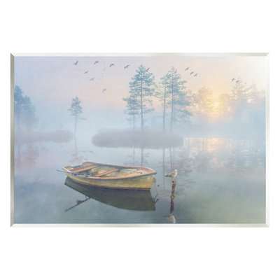 " Dinghy Boat Foggy Pond Reflection " by Steve Hunziker