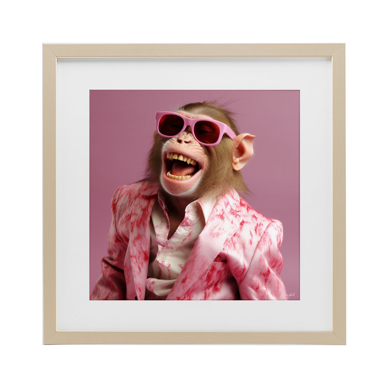 Hipster Monkey in suit, reproduction encadrée sous verre, conception de Roozbeh, H 16 po x l 16 po, Cadre de récolte en pin