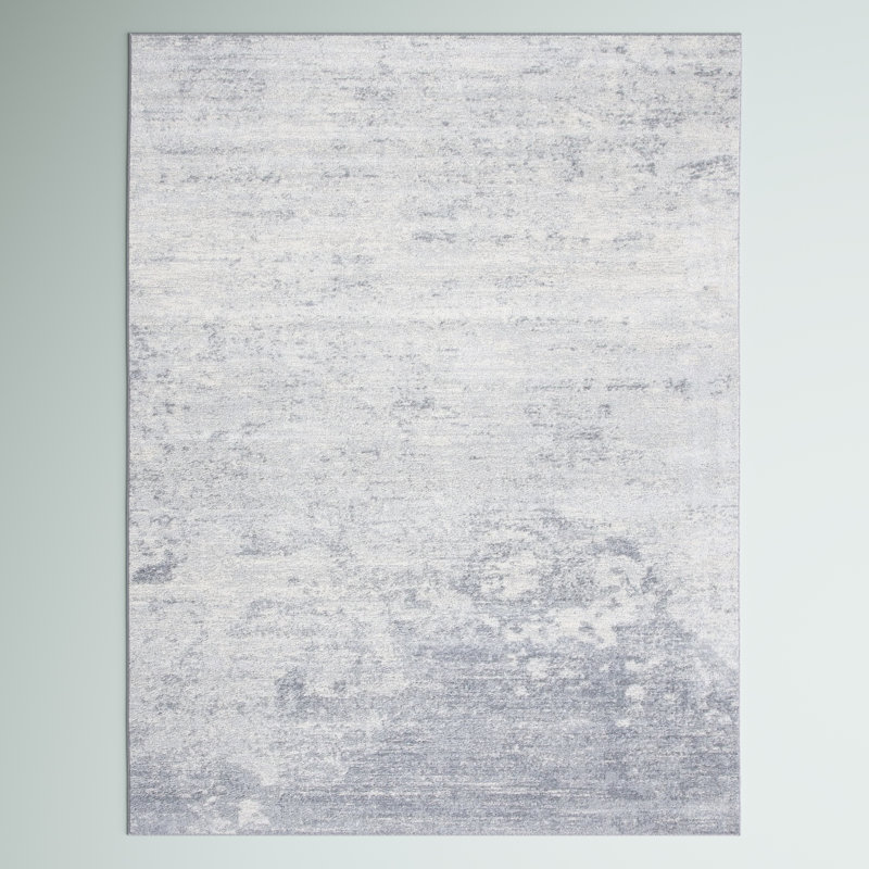 Tapis abstrait gris clair / bleu N'Keal, Rectangle 12 pi x 15 pi, Grey