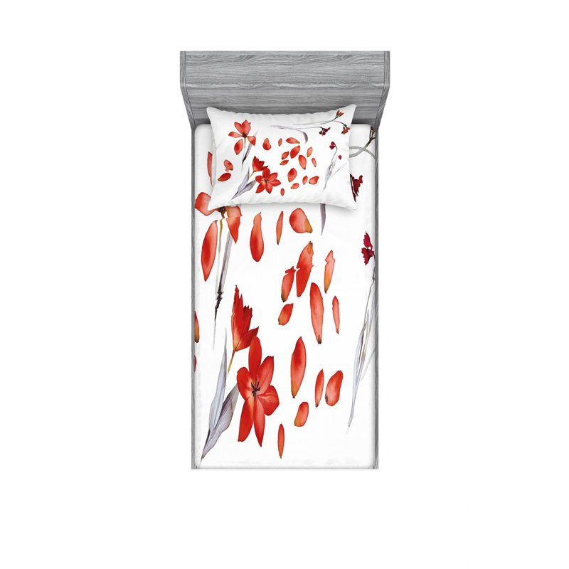 Ensemble de draps floral, fleurs et feuilles d’automne, Ensemble de draps pour lit simple TG avec drap-hou