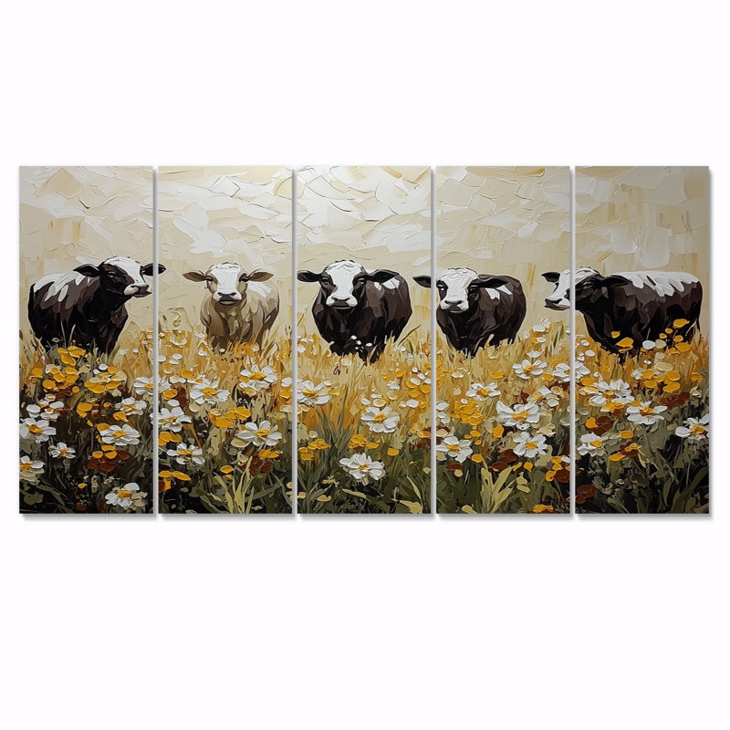 «Green and Brown Cow», ensemble d'art sur toile, H 32 po x l 80 po
