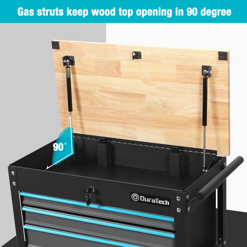 DURATECH 30-1/2 Inch 3-Drawer Rolling Tool Cart, Heavy Duty Utility Industrial Service Cart Storage Organizer With Casters And Locking System, For Mechanics, Warehouse, Garage, 400 Lbs Load Capacity