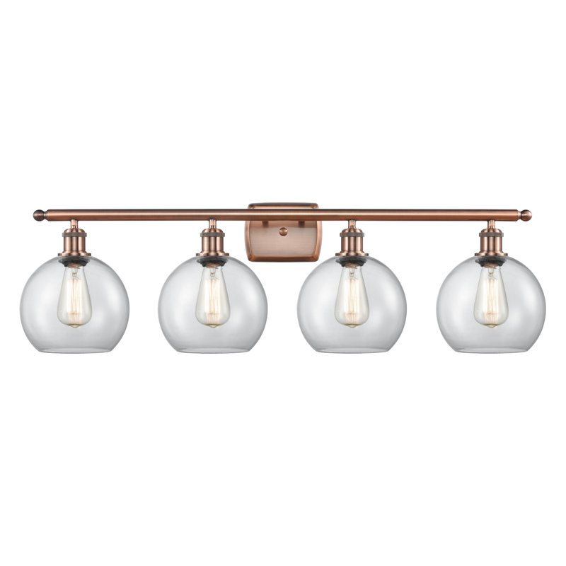 Baptista 4 - Light Dimmable Vanity Light, Clear, 6 Watt Vinage LED Bulb, Antique Copper