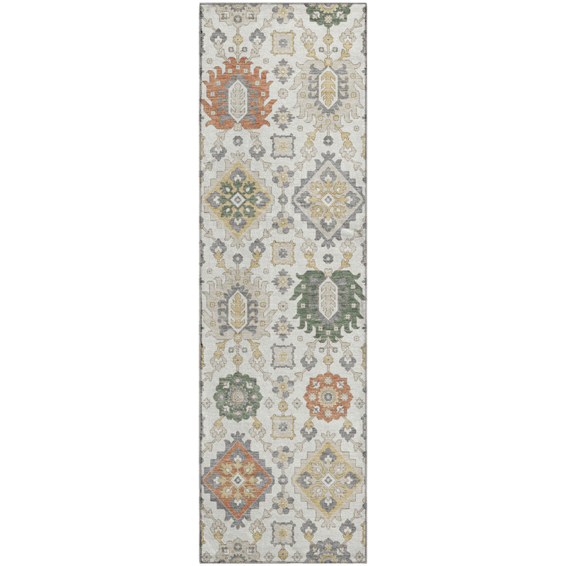 Premium Machine Washable Mayfield AMF2200 bohemian Rug, 2'3" x 7'6" Runner, Ivory