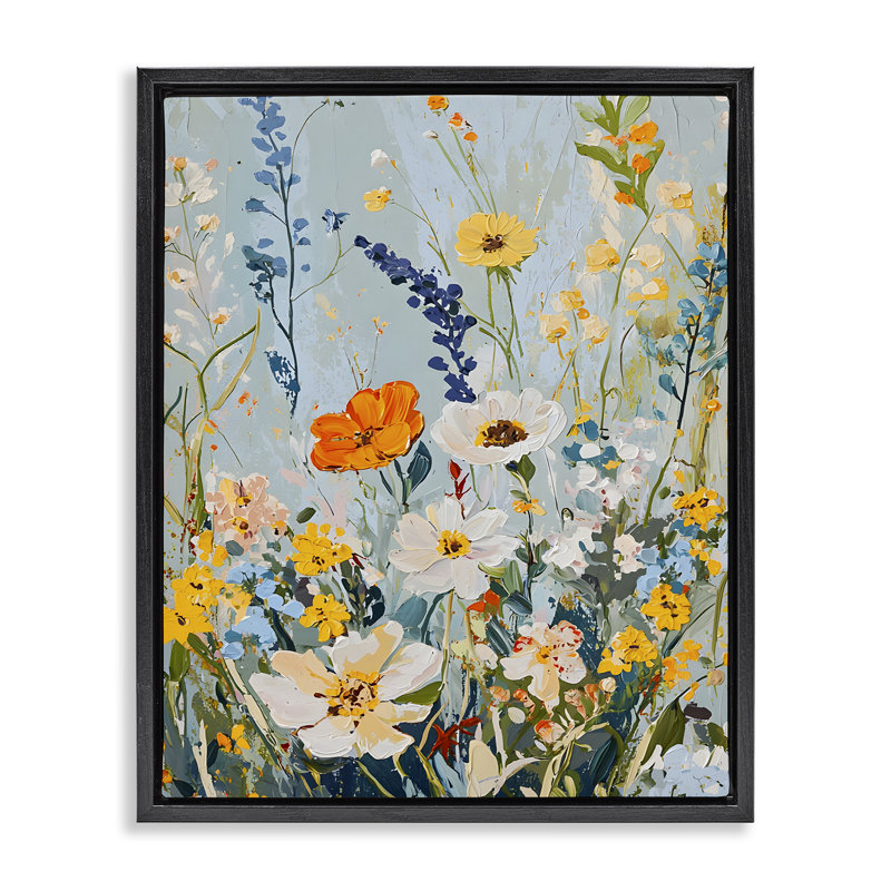 Cadre flottant à fleurs chaudes, design par Franklyn Gregory, Cadre flottant noir de jais, H 21 po x l 17 po