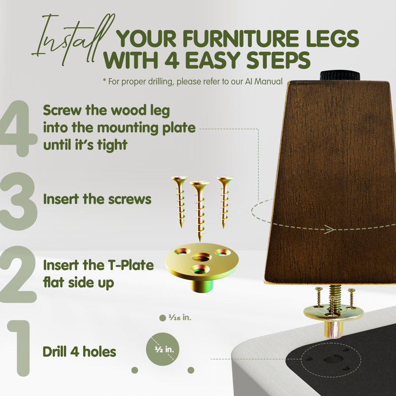 Abbye 4 Square Walnut Wood Legs, 4" H x 3" W x 3" D