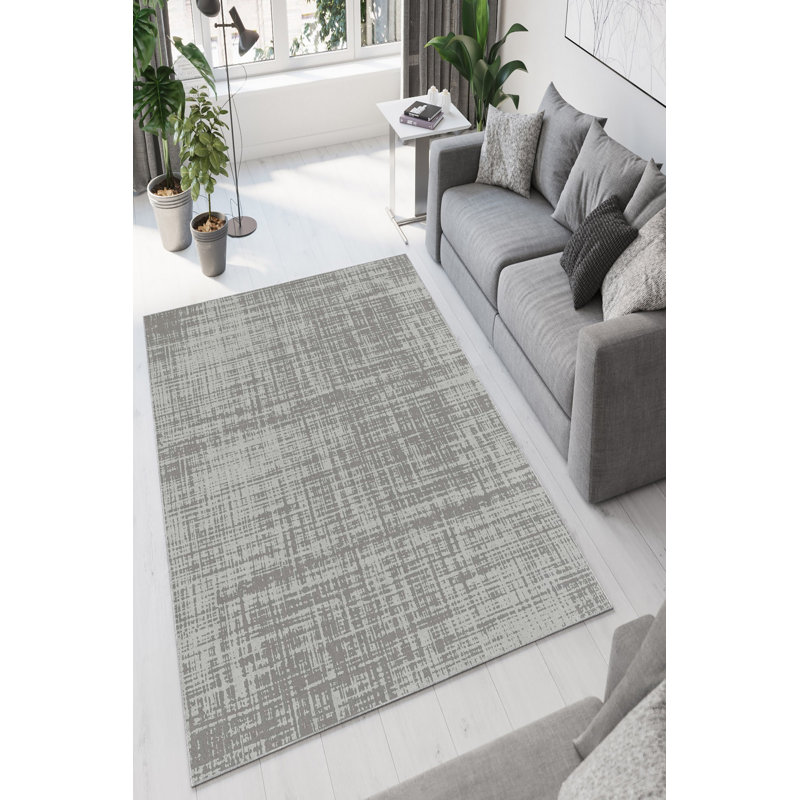 Stylish Dark Grey Area Carpet, 4.6 x 7.2 Feet | 100% Polyester, 650 g/m² | Antibacterial, Eco-Friendly, Non-Slip PVC Dot Underside | Machine Washable, Durable & Easy to Clean | Perfect for Living Room & Bedroom